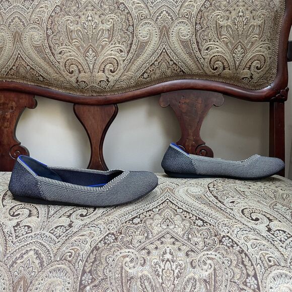 Rothy's Light Gray Checkered Birdseye Round Toe Ballet Flats Washable Size 8.5 - Picture 4 of 9